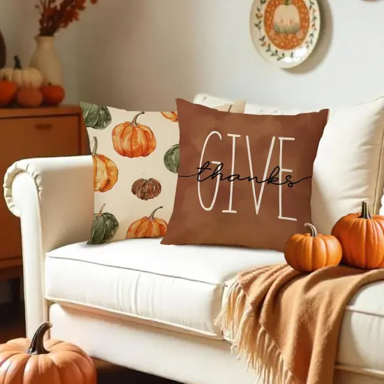 Fall Brown Pumpkin Pillow Covers {3}