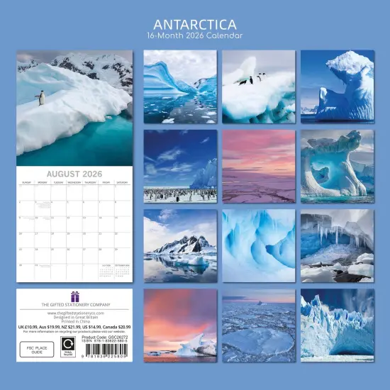 The Gifted Stationary 2026 Square Wall Calendar, Antarctica, 16-Month Natural World Theme Hanging Calendar with 180 Reminder Stickers, Month Planner for Home or Creative Spaces, 12x12 In Multicolor {4}