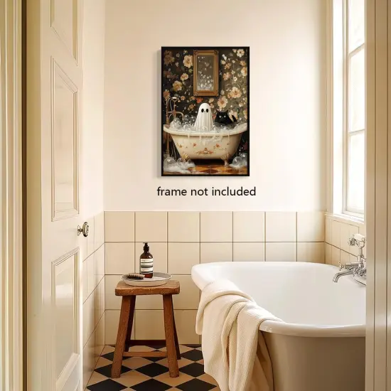 Cute Halloween Bathroom Canvas Wall Art - 12x16 Inch (Unframed) {3}