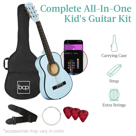 Best Choice Products 30in Kids Acoustic Guitar Beginner Starter Kit with Strap, Case, Strings Light Blue {3}