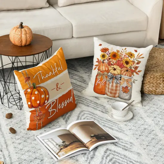 Happy Fall Y'all Pumpkin Floral Throw Pillow Covers {5}