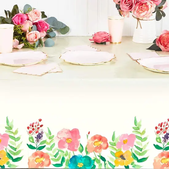 Watercolor Floral Tablecloth for Wedding Decorations (54 x 108 in, 3 Pack) Yellow {3}