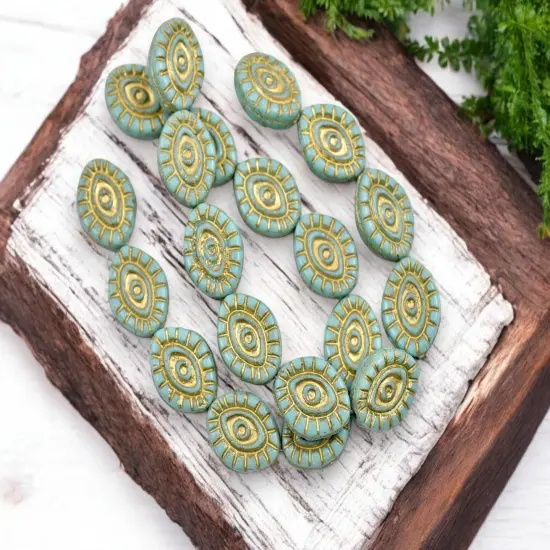 *10* 14x11mm Gold Washed Opaque Turquoise Mystic Eye Beads {1}