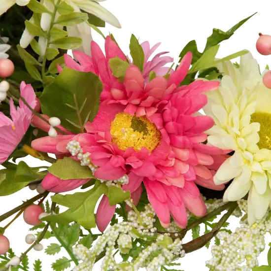 Northlight Gerbera Daisy and Statice Floral Spring Wreath - 23" - Pink/White {6}
