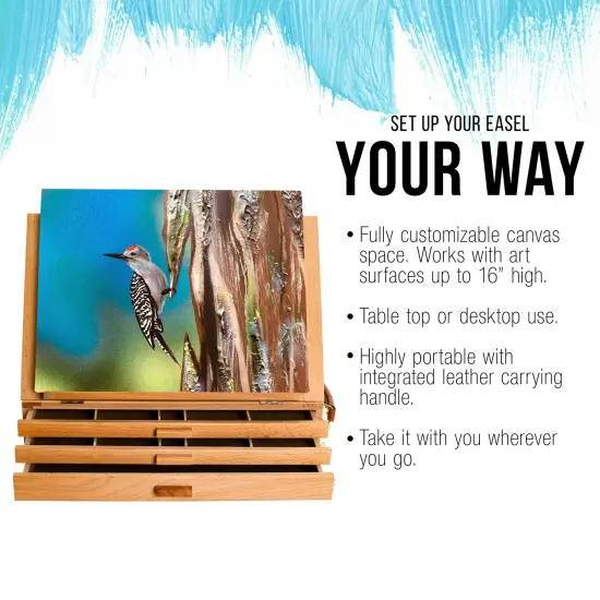 Adjustable Wooden Art Easel: Portable Tabletop Easel with Storage 3-Drawers & Paint Palette - Beechwood Table Top Easels for Painting, Canvas, Artist Stand & Drawing Board {4}