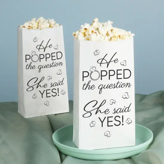 Big Dot of Happiness He Popped the Question She Said Yes Popcorn Bags, Party Favor Snack Treats, Free-Standing Individual White Paper Bags - 25 Count {4}