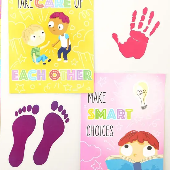 Kids Footprint Decal Stickers for Classroom Decor (32 Pairs) Multicolor {3}