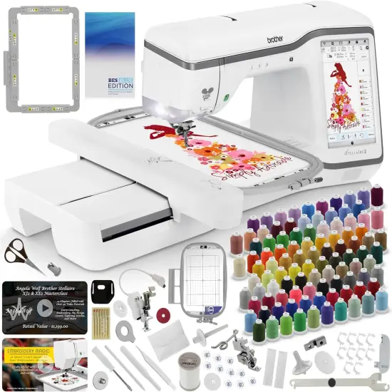 Brother Stellaire Innov-&iacute;s XE2 Embroidery Machine, 14" x 9.5" Field Size - Includes BES Lettering Software + Brother Best 100 Embroidery Thread Kit + Magnetic SAMF300 Hoop + Embroidery Magic Video {1}