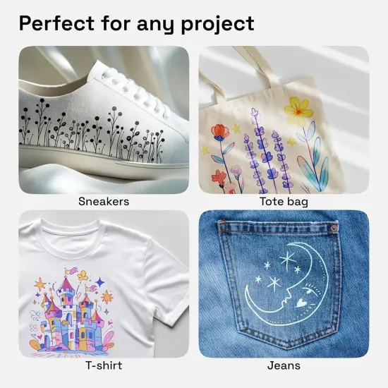 24 Dual-Tip Fabric Markers - Fabric Decorating Kit - Permanent for Clothes - No Bleed Pens for T-Shirts, Bags, Textile, Canvas, and More (Brush Tip and Fine Tip) {3}