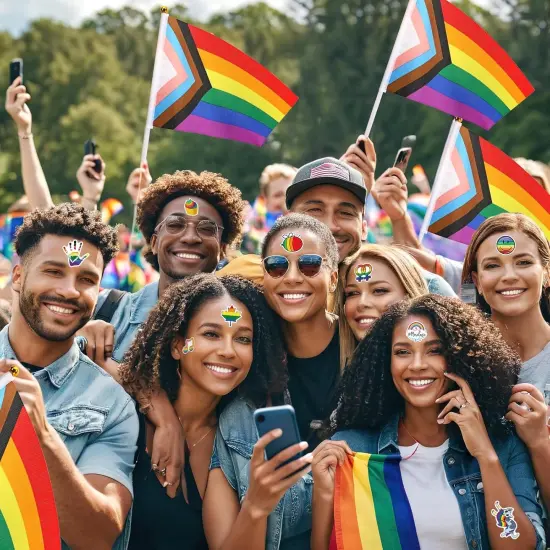 40 Pack Progress Rainbow Pride Flag Set - Small Handheld Gay Flag for Parades & Festivals, 50 LGBTQ Stickers 40 Gay Flags {5}