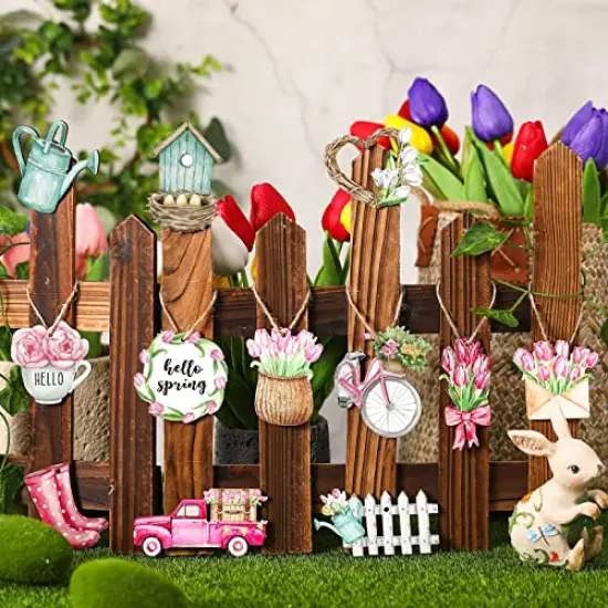 36 Pcs Spring Flower Wooden Ornaments Sunflower Tulip Lavender Tree Decoration Floral Gnome Hanging Wood Cutout Pastel Spring Decor for Home Small Tree Party(Sweet Spring) {5}