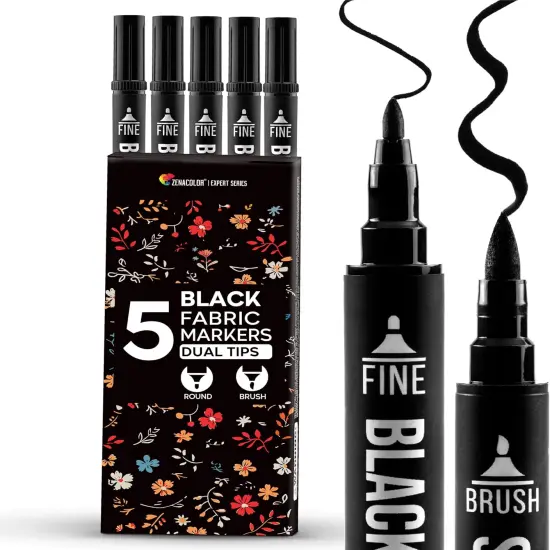 5 Dual-Tip Black Fabric Markers Permanent for Clothes - Fabric Paint Pens for Personalizing Shirts Bags Hats Canvas and Textiles {1}