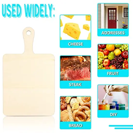 16 Pack Unfinished Wood Cutting Board Craft with Handle, Wooden Paddle Cheese Bread Board Set Chopping Board Serving Tray for Craft DIY Christmas Home Kitchen Cooking Decor (9.4" x 5.5") {5}