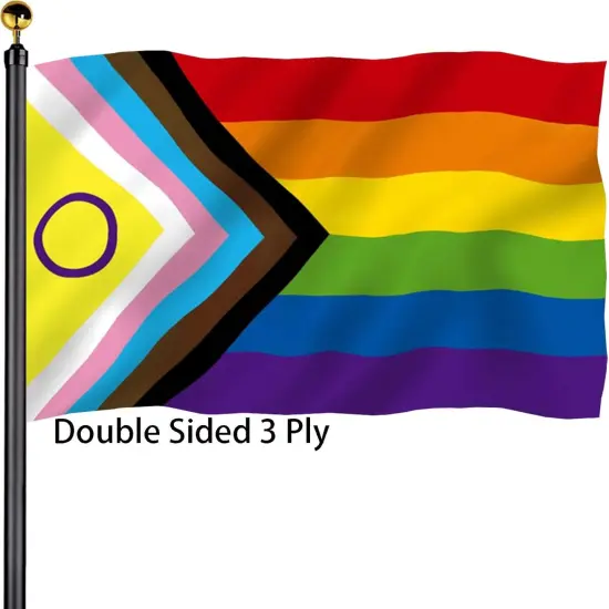 Intersex Progress Pride Flags 3x5 Outdoor -Double Sided 3 Ply Heavy Duty Inclusive Lesbian Gay Bisexual Transgender Rainbow Flags Banner for Outside with 2 Brass Grommets UV protection Fade Resistant for Indoor Outdoor {1}