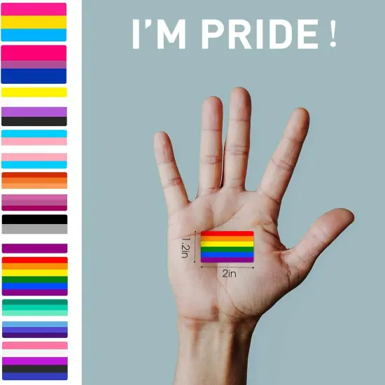 90 Pack Rainbow Pride Flags and 450 Pcs Pride Stickers Mini LGBTQ Flag Gay Pride Stickers Small Hand Held Bisexual Pansexual Lesbian Transgender Flags (Simple Style) {3}