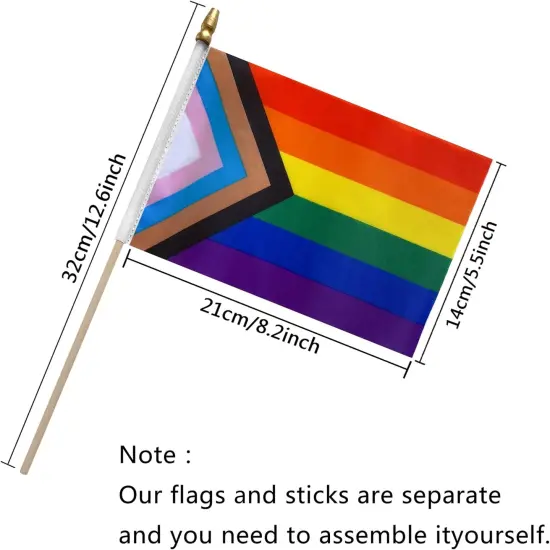 Progress Rainbow Gay Pride Stick Flag Small Mini Hand Held LGBT Flags,5x8 Inch,12 Pack {2}
