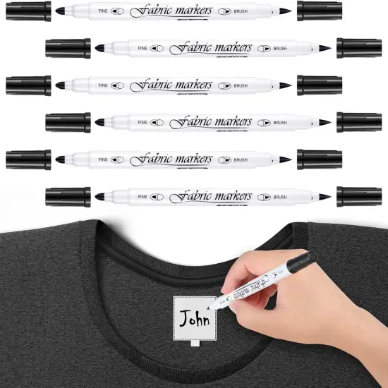 6 Pcs Fabric Markers for Clothes Fabric Paint Markers Permanent Dual Fabric Paint Pens Kit No Bleed DIY Fabric Double Ended Art Pens for Costumes, T Shirt, Clothes, Bags(Black) {1}