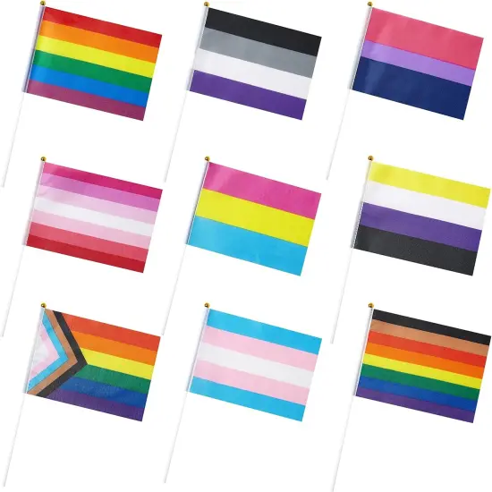 27 Pack Pride Rainbow Flags Gay LGBT Small Mini Hand Held Stick Flag Set Rainbow Festival Party Parades Decorations {1}