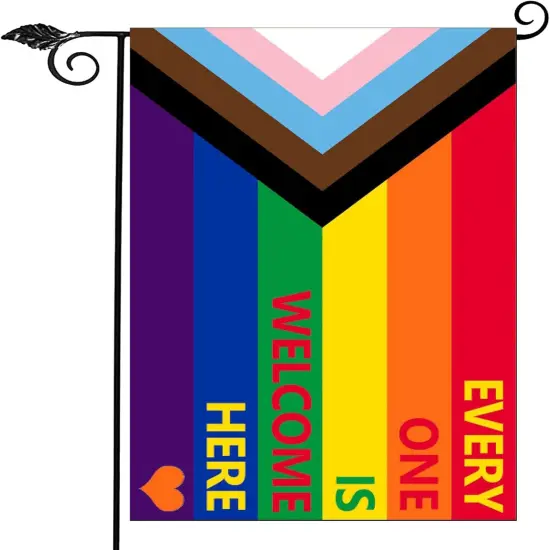 Progress Pride LGBTQ Garden Flag 12x18- Inclusive Progressive Pride Every One Is Welcome Here Small Rainbow Yard Flags for LGBT Lesbian Transgender Ally {1}