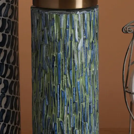 Bone Inlay Chiseled Candle Stand with Brass Top - 4" x 11.5" {5}