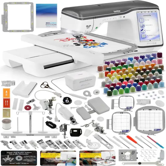 Brother Stellaire Innov-&iacute;s XJ2 Sewing + Embroidery Machine, 14" x 9.5" Field Size - Includes BES Lettering Software + Brother Best 100 Thread Kit + Magnetic SAMF300 Hoop + Embroidery Magic Video {1}