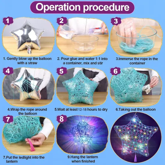 3D String Art Kits Crafts for Kids Make String Lantern with 20 Colored LED Bulbs {3}