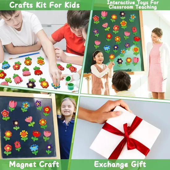 16 Sets Flower Spring Crafts Kit Wooden Fridge Magnets {5}