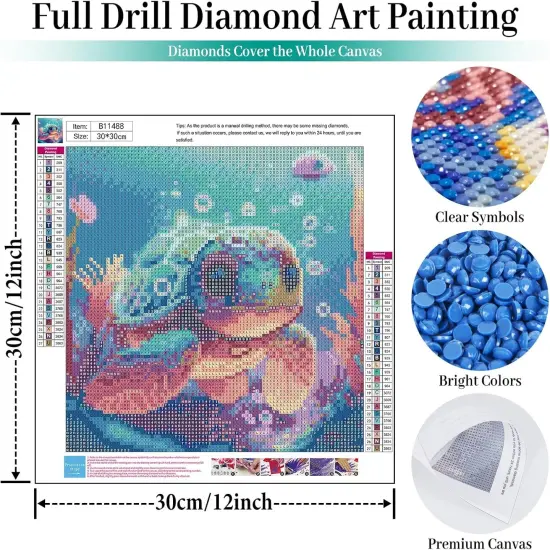 Cute Sea Turtle Diamond Art Kits for Adults,12x12 inch {2}