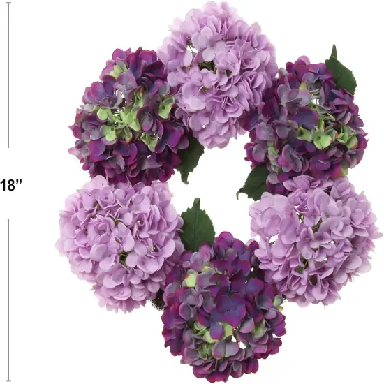 2-Pack: Magenta Pink Hydrangea Wreath, 15" Wide, Grapevine Ring, Front Door Wreath by Floral Home&reg; {3}