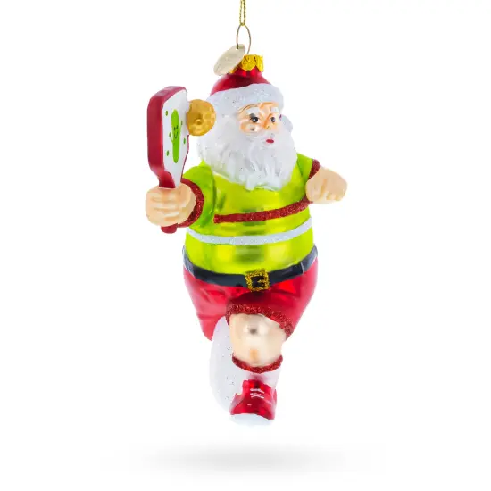 Pickleball Santa Glass Christmas Ornament {3}