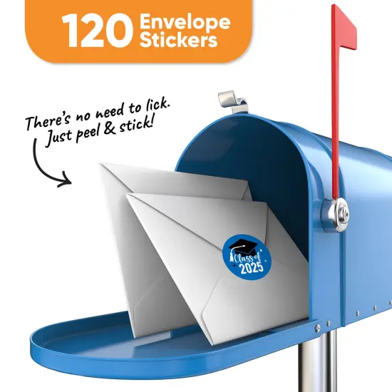 Big Dot of Happiness Class of 2025 Blue Grad Party Envelope Seal Stickers, Round Circle Stickers to Seal Cards, Graduation Envelope Seals - 120 Count {3}