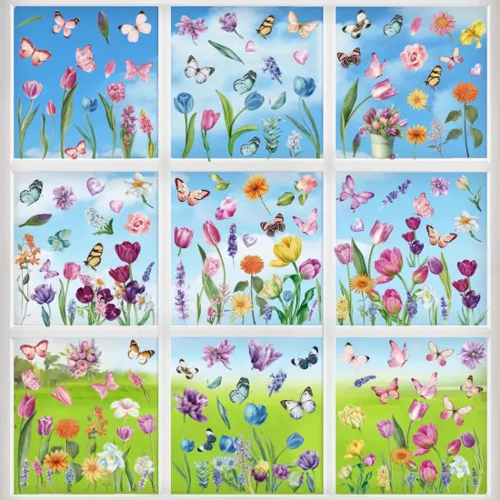 Spring Flower Window clings Decorations Window Decals Stickers for Office Home {2}