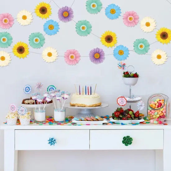 12 Packs Spring Sun Flowers Banners Sunflower Garland Kit Flower Hanging Swirl Spring Party Supplies Decorations Sunflower Paper Cutouts for Birthday Party Home Classroom Favor Supplies Decor {6}