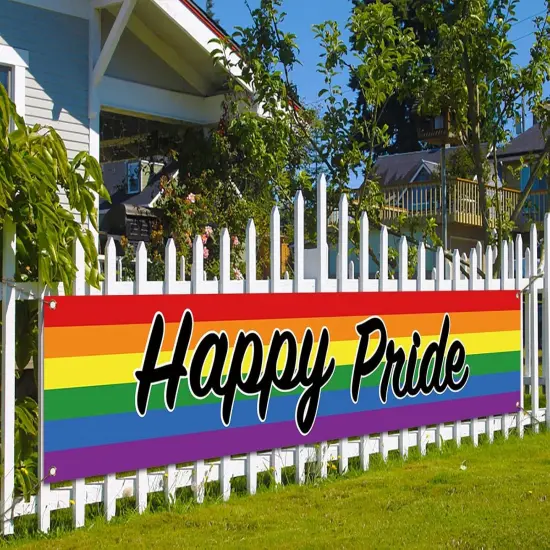 Happy Pride Fence Banner Rainbow LGBTQ+ Large Outdoor Pride Month Parade Banner Front Yard Garden Decoration Sign {1}