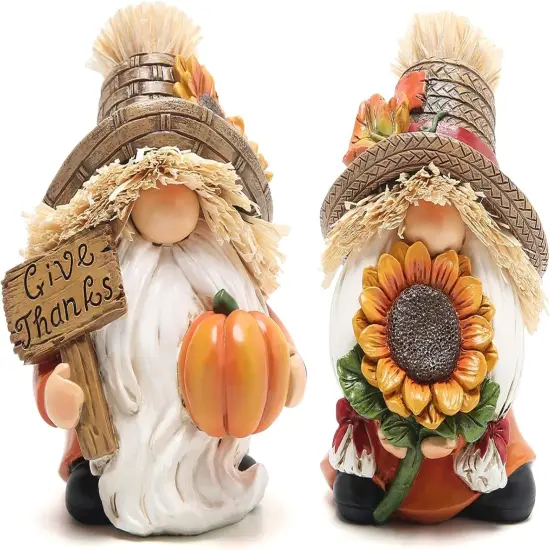 2pcs Fall Pumpkin Gnomes Table Decoration - Brown-Yellow {1}
