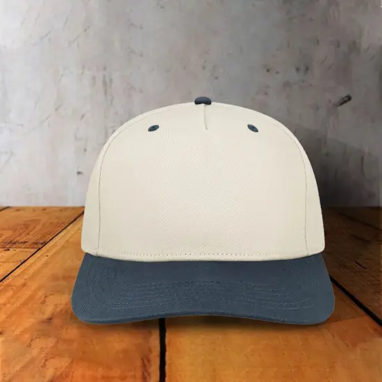 1 Count Heritage Twill Cap Mid Profile Five Panel Cotton with Contrast Eyelets Button Stone/Navy {1}