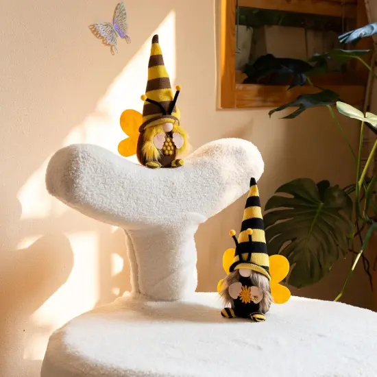 Little Bumble Bee Gnomes Couple Plush Decorations- Honey Bee Scandinavian Tomte Dwarf for Home, Farmhouse, Table, Tiered Tray Decor {3}