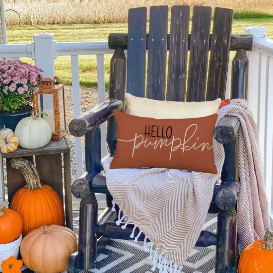 Autumn Hello Pumpkin Pillows Decorative Throw Pillows {6}