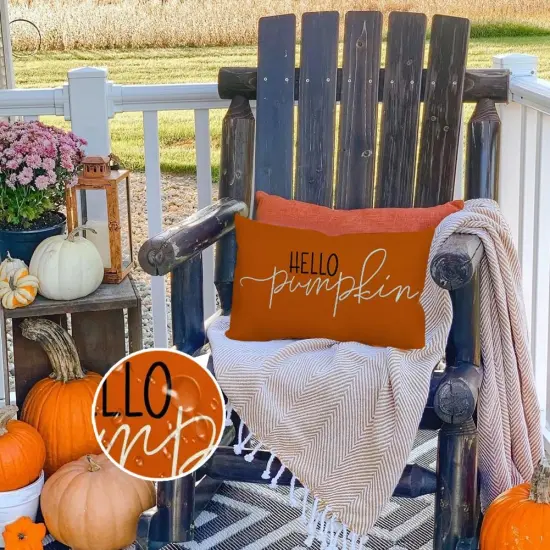 Fall Pillow Covers 12x20 Inch Outdoor Waterproof Rust Hello Pumpkin {1}