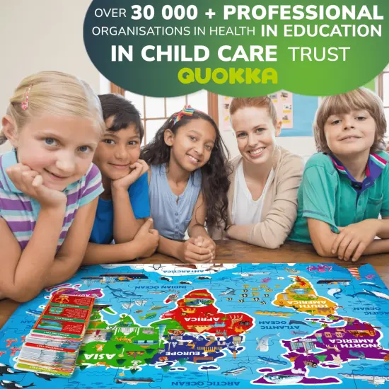 QUOKKA World Map Puzzles for Kids Ages 4-6 - 70 Pcs Floor Puzzles for Kids Ages 4-8 Preschool Activities - Includes 50 Cards with 400+ World Facts - Continent-Shaped Jigsaw Puzzle Gift for Girls Boys {6}