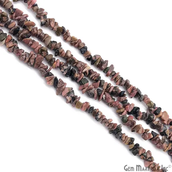 Rhodonite Chip Beads, 34 Inch, Natural Chip Strands, Drilled Strung Nugget Beads, 3-7mm, Polished, GemMartUSA (CHRN-70001) {3}