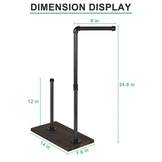 Free Standing Toilet Paper Stand Rustic Industrial Bathroom Organizer with Wooden Base & Matte Iron Black Finish &ndash; 3-Roll Storage, No-Drill Installation {2}