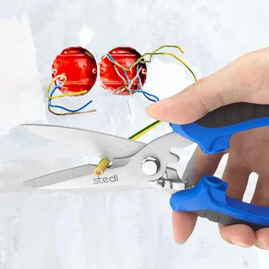 Multipurpose Heavy Duty Scissors, High Carbon Stainless Steel Shears with Fine Serrated Blades Easy to Cut Cable Notches,Non-Slip Comfort Handle, Cuts Wire, Carton,for Household Pruning, Office {4}