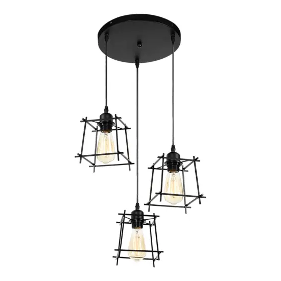 Pendant Hanging Lighting 3 Lights, Industrial Hanging Light Fixtures Chandelier Black Metal Lampshade {7}