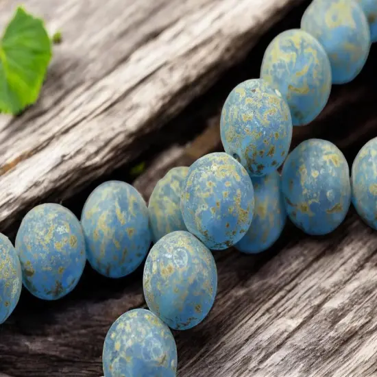 *10* 12mm Matte Capri Blue Travertine (Heavy) Round Druk Beads {1}