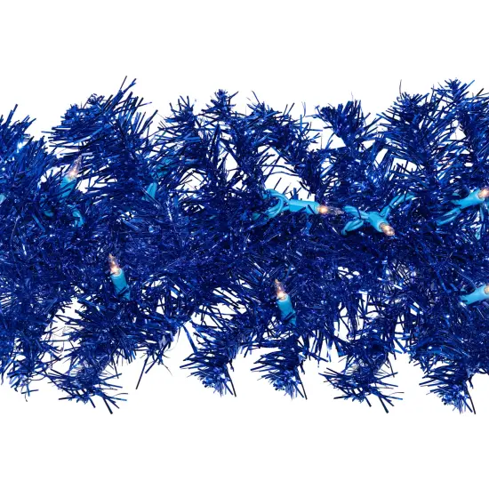 Northlight Pre-Lit Artificial Tinsel Christmas Garland - 9' x 8" - Blue - Clear Lights {6}