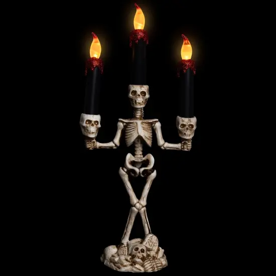 Northlight Dripping Flameless Candles Skeleton Halloween Candelabra - 14.5" - Amber Lights Beige {4}