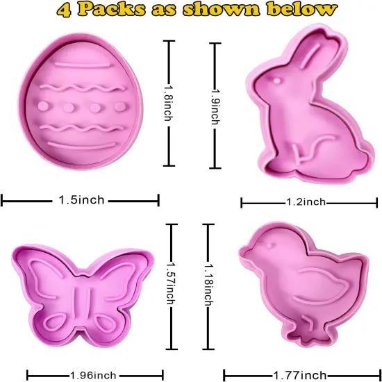 Mini 3D Easter Cookie Cutters Set, Easter Fondant Biscuit Pastry Cookie Cutter Stamp, Spring Spring-Loaded Handle Cutter Shape with Eggs, Chick, Butterfly (4 PCS) {2}