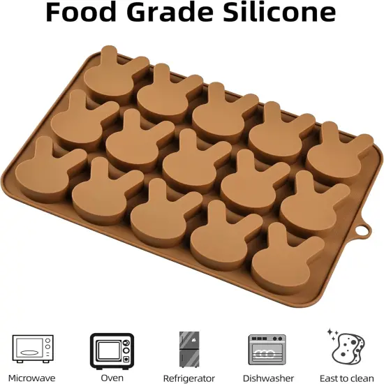 Easter Bunny Molds 2pcs Silicone Chocolate Mold Rabbit Shape Easter Candy Mold 15 Cavity for Resin Soap Ice Cube Gummy Cupcake Decoration {5}