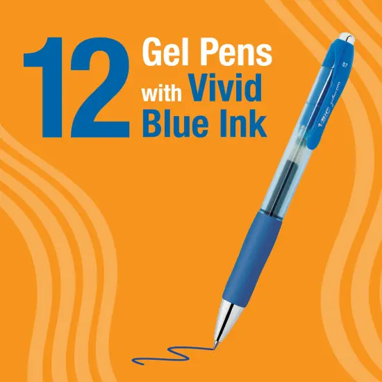 BIC Gelocity Pro Blue Gel Pens, Medium Point (0.7 mm), Smooth Smear-Resistant Blue Ink, Ultra Comfortable Grip, 12-Count Pack {3}